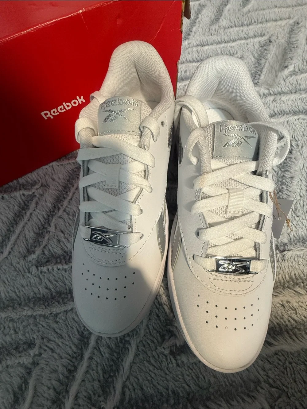 Reebok Kids White with Silver Accent Platform Sneakers - Picture 9 of 10